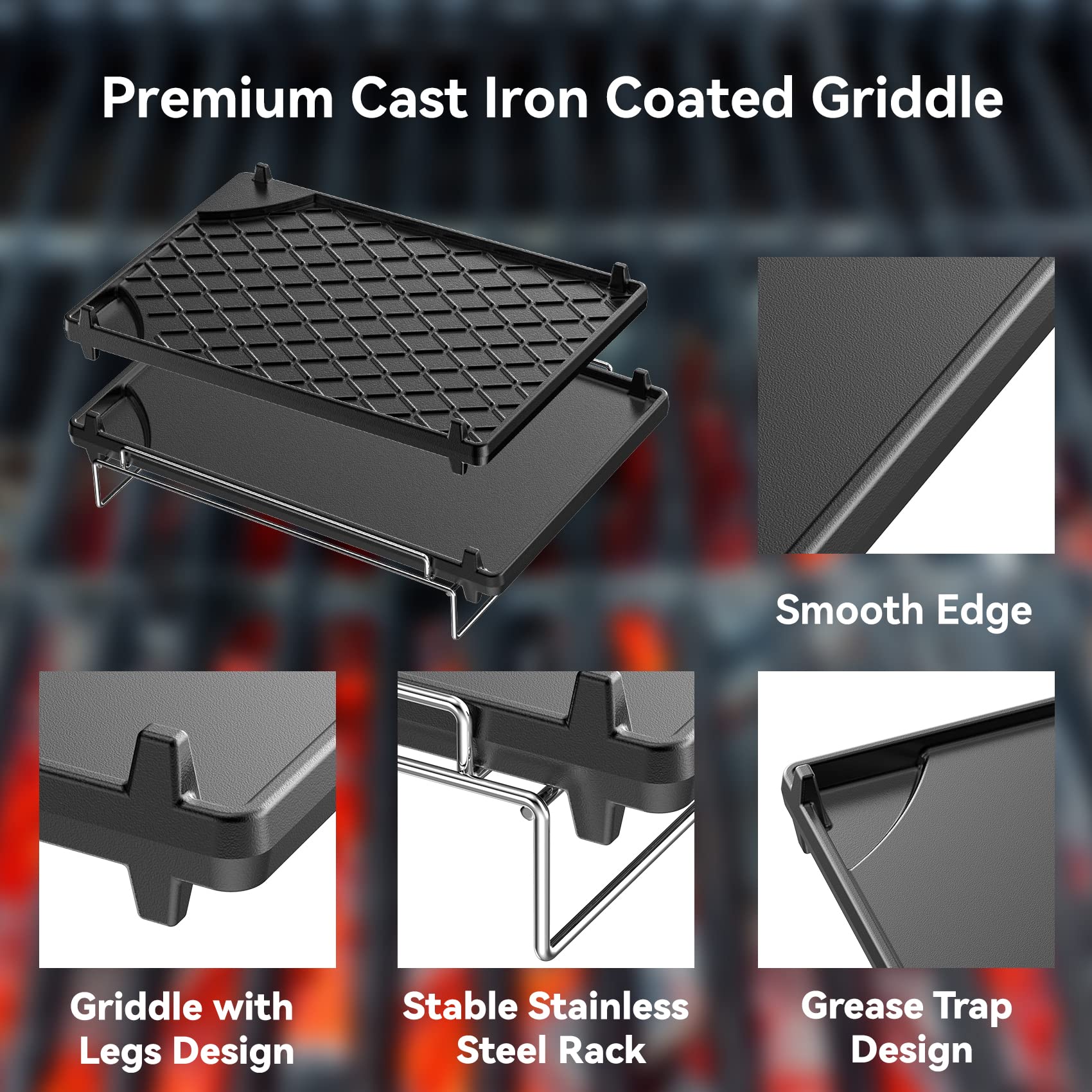Skyflame removable stainless-steel rack detail for raised indirect cooking