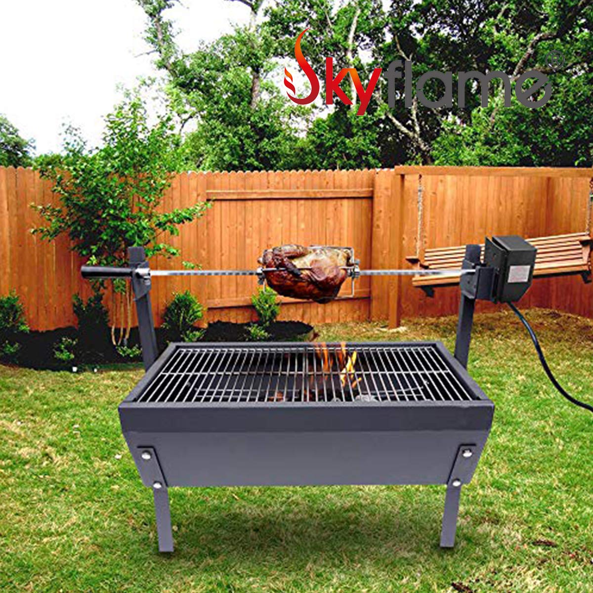 Skyflame rotisserie motor stainless finish texture showing rust-resistant surface
