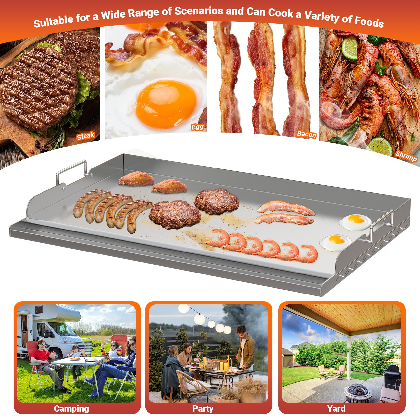 Skyflame griddle on grill rack showing size comparison and fit verification benefit