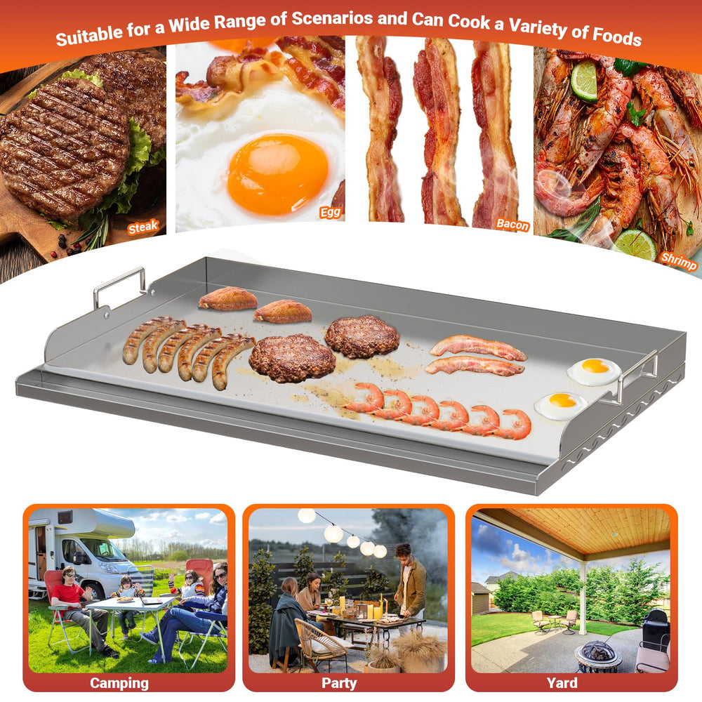 Skyflame griddle on grill rack showing size comparison and fit verification benefit