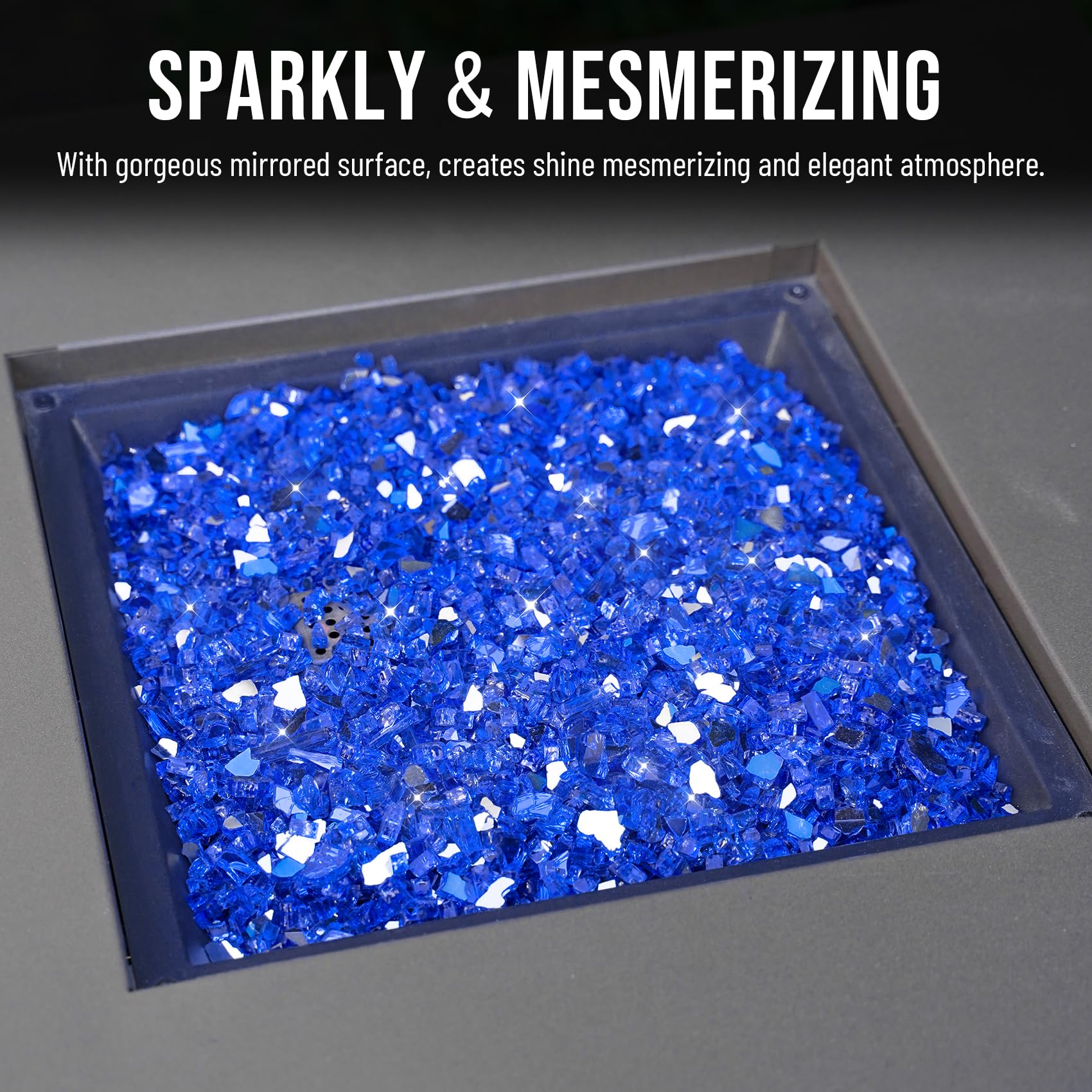 Skyflame handful beside a ruler for scale showing particle size and coverage guidance