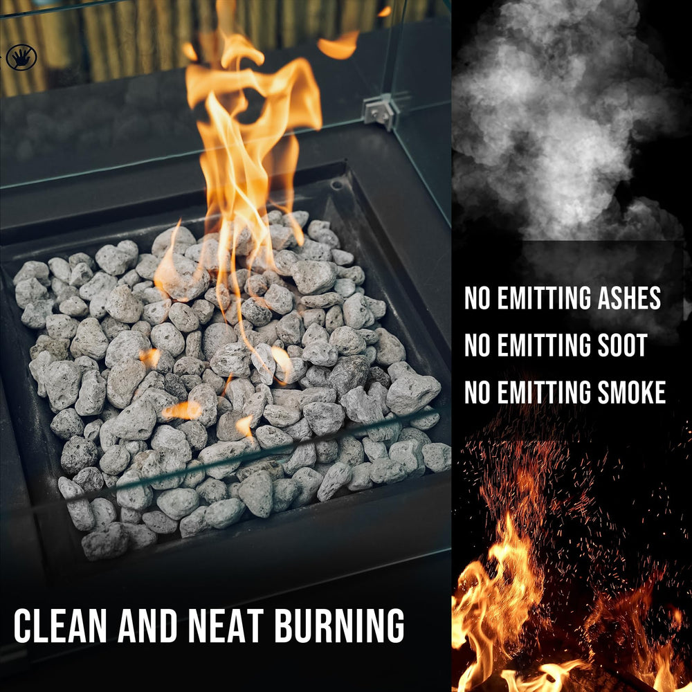 Skyflame hand holding stones to show 3/4"–1" size for easy handling