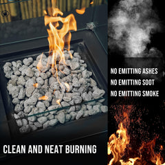 Skyflame hand holding stones to show 3/4"–1" size for easy handling