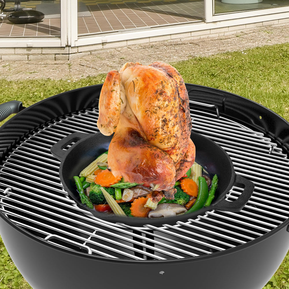 Skyflame insert beside 22-inch kettle showing clear size compatibility