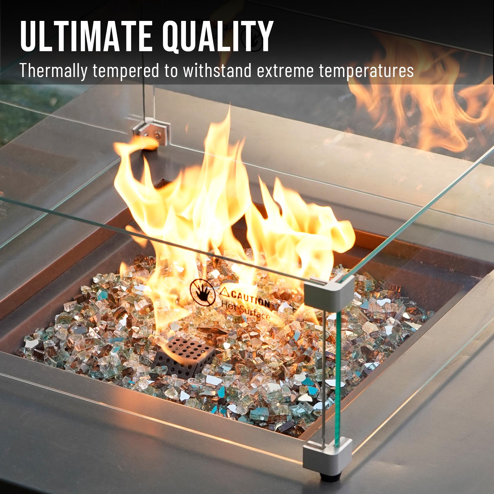 Skyflame quarter-inch pieces next to a ruler showing size and consistent coverage