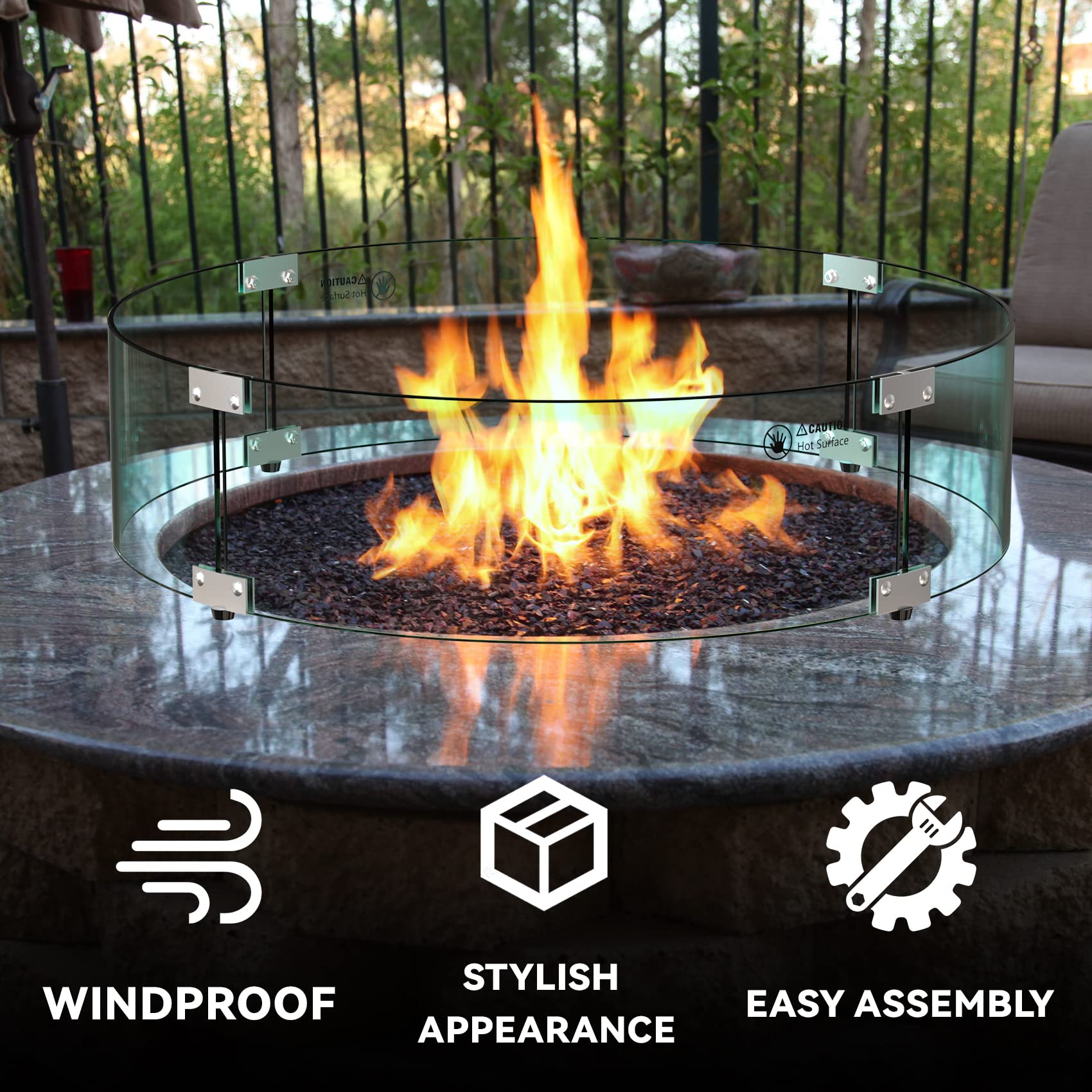 Skyflame glass guard beside ruler showing 24-inch scale for fit verification