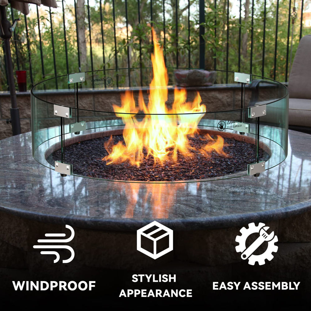 Skyflame glass guard beside ruler showing 24-inch scale for fit verification