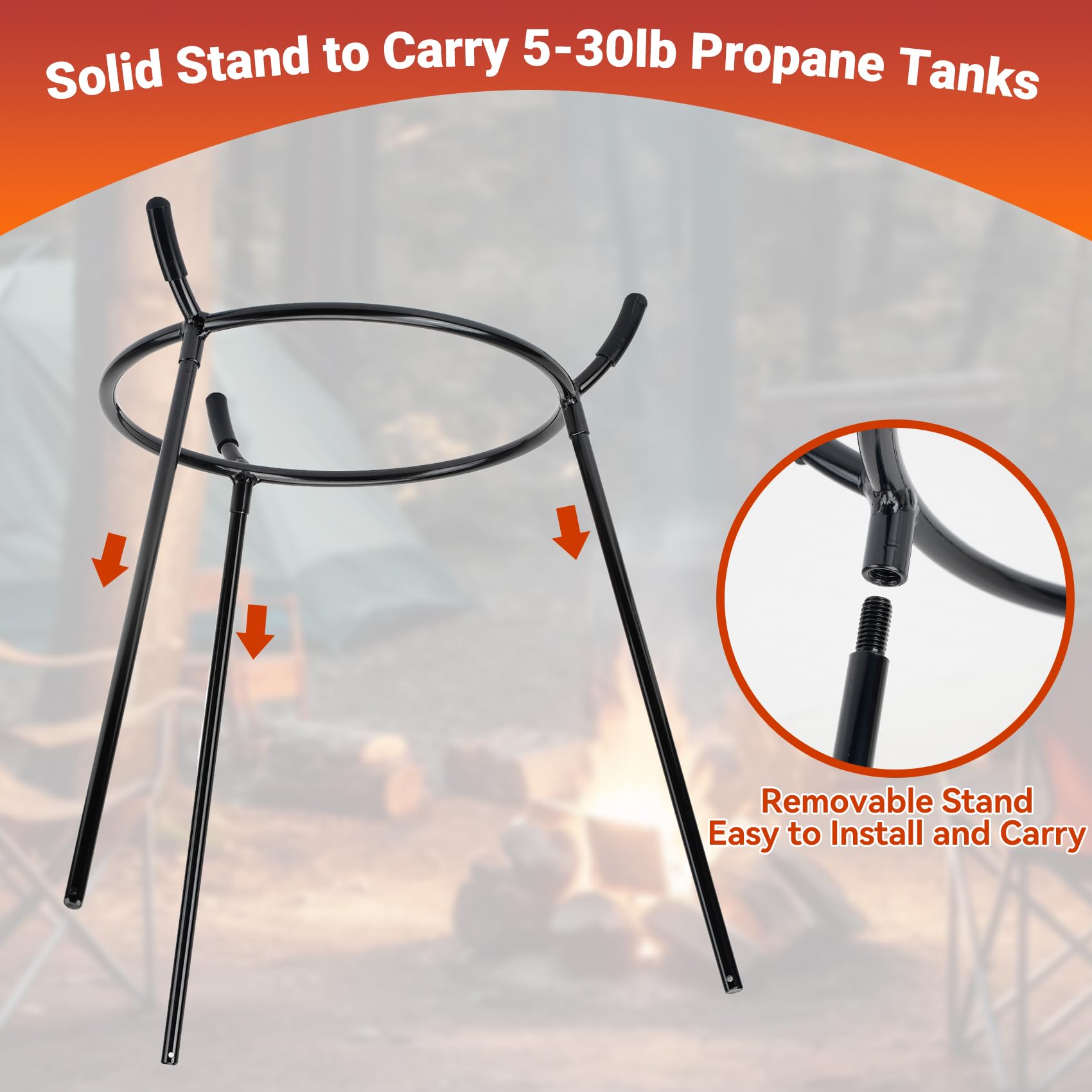 Skyflame steel stand assembled stabilizing a tank for safer refilling