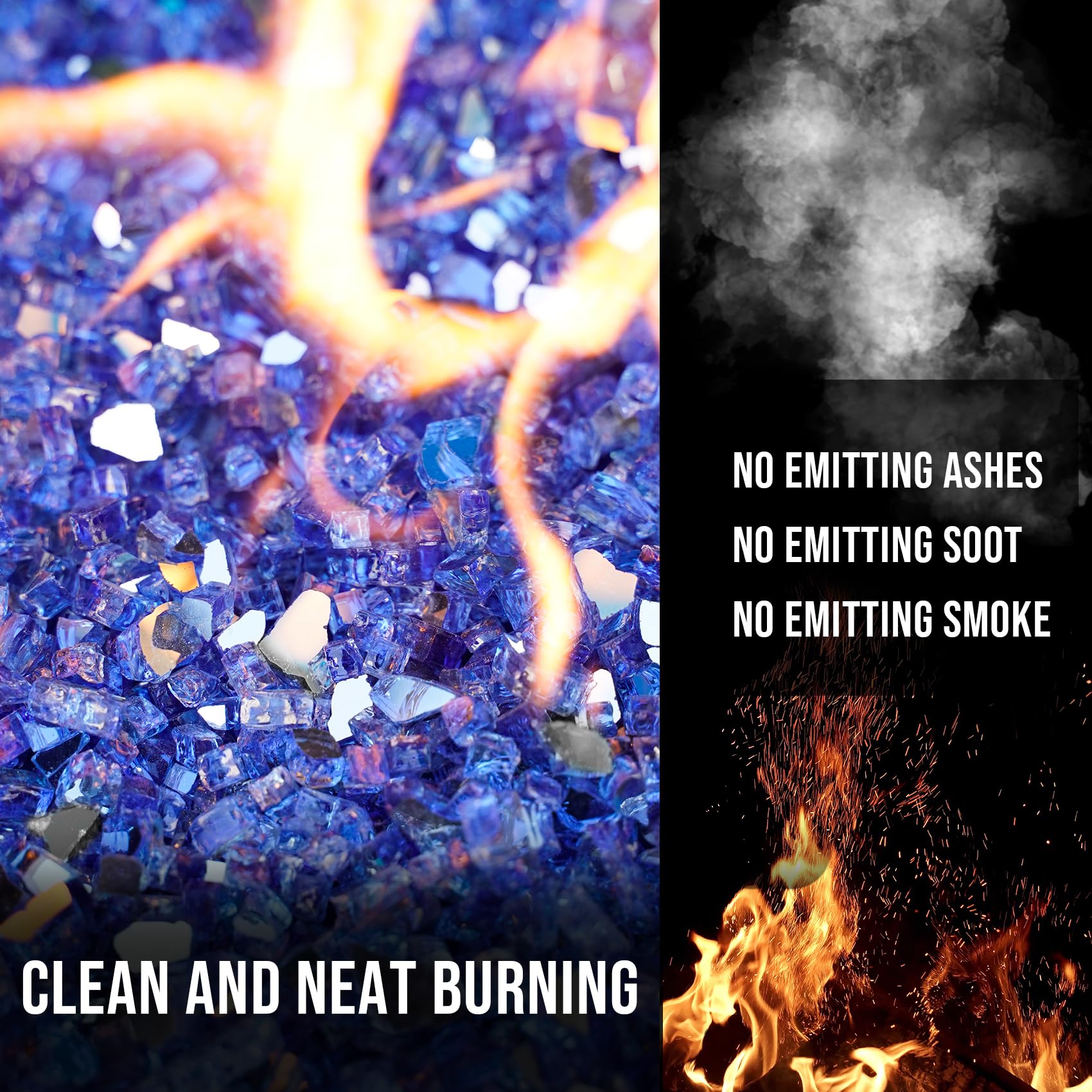 Skyflame polished 1/4-inch glass pieces texture shot demonstrating consistent gleam and durability