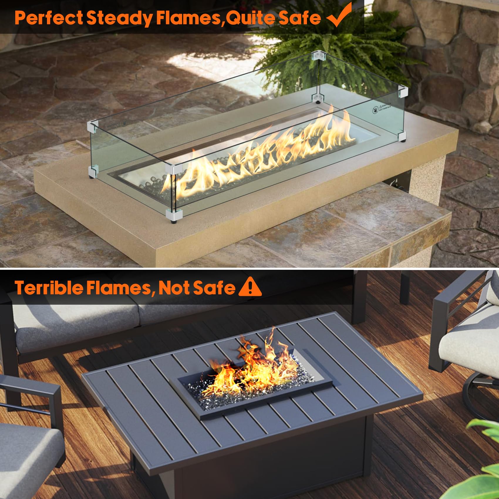 Skyflame top-down image showing fit dimensions for burner compatibility
