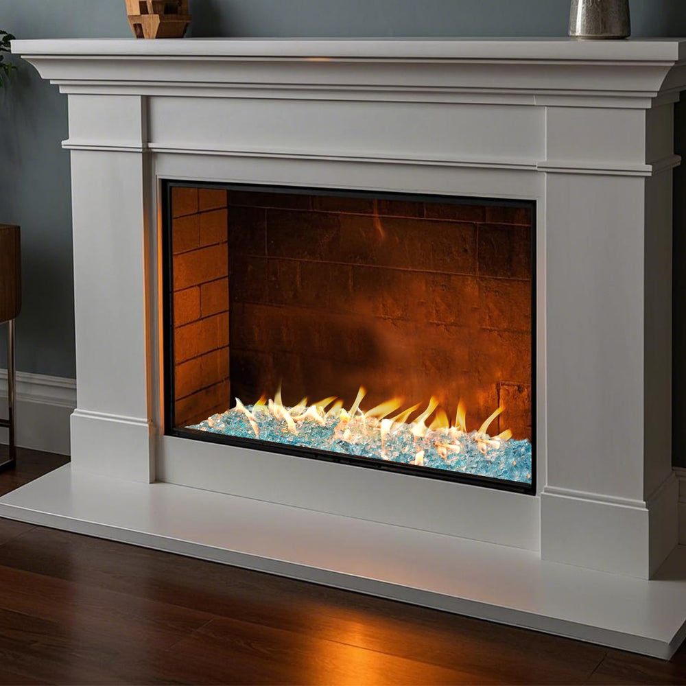 Skyflame aqua glass used as vase filler creating decorative centerpiece appeal