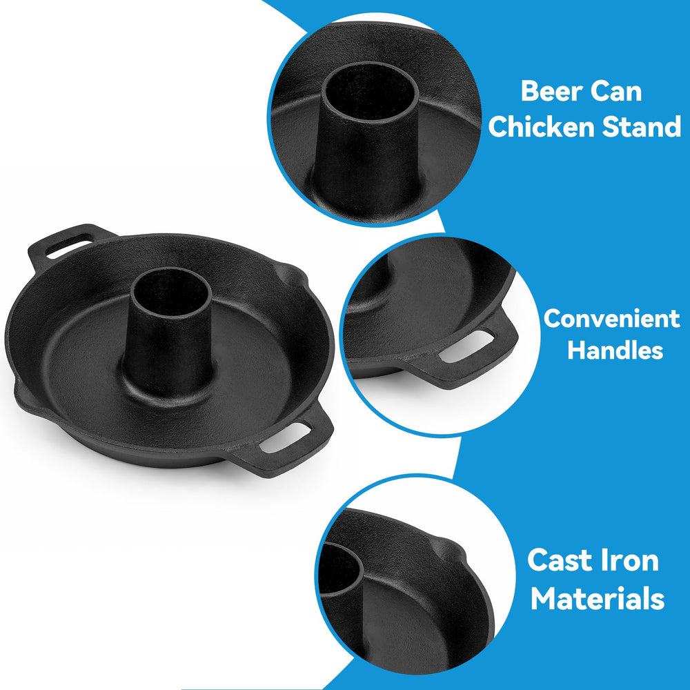 Skyflame vertical roaster holding chicken showing moist, evenly roasted result