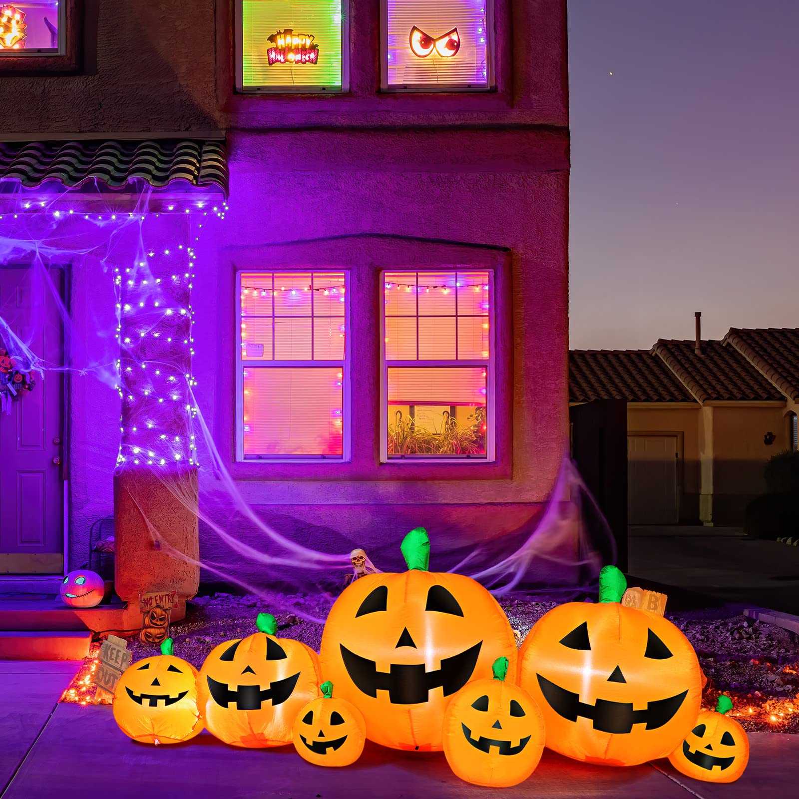 Skylety anchor stakes and wind ropes installed to secure pumpkins against wind