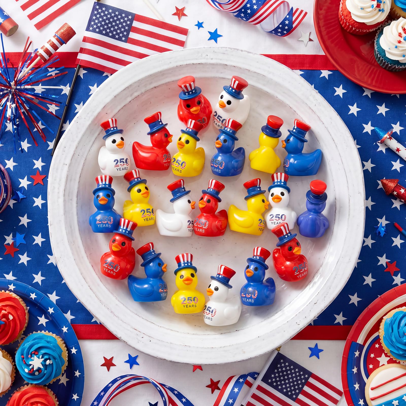 Skylety ducks used as cupcake toppers enhancing holiday presentation