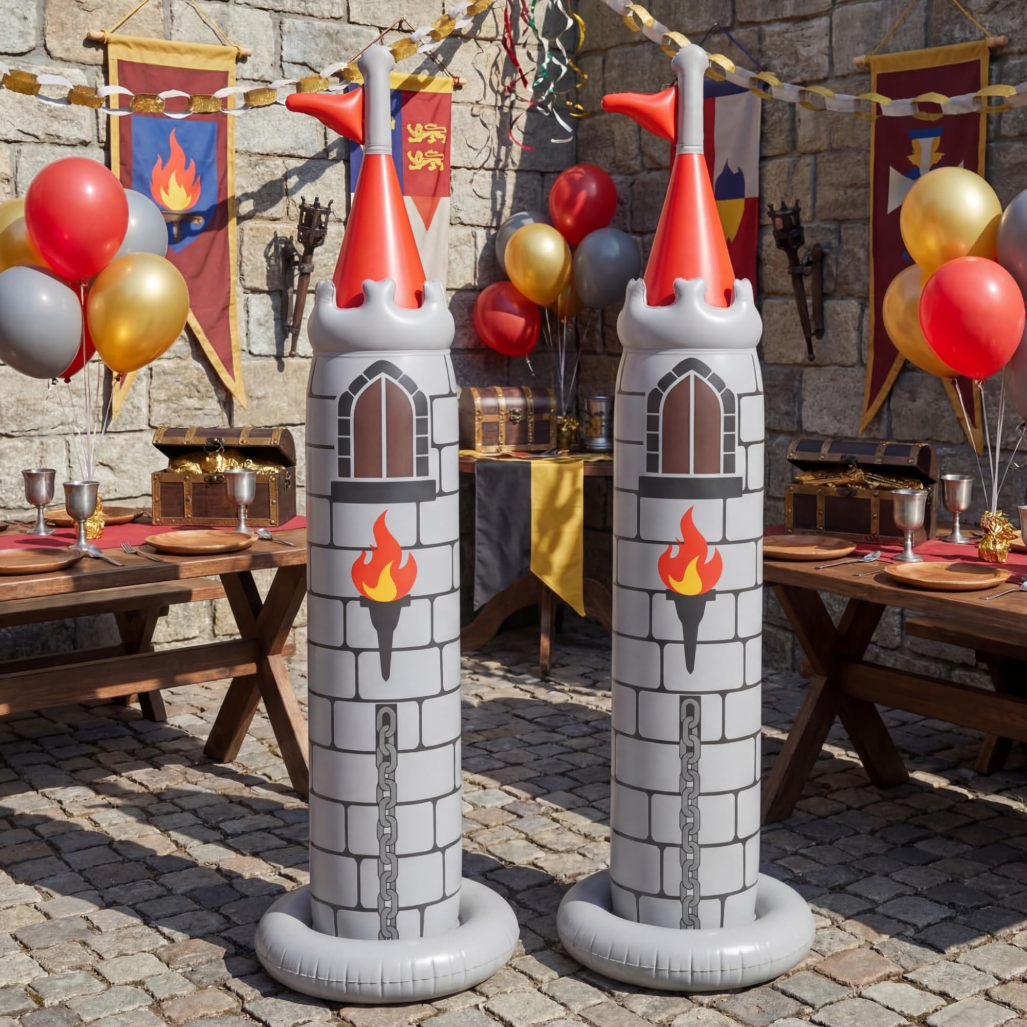 Skylety castle with children playing nearby showcasing playful event atmosphere