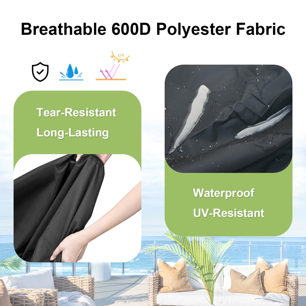 Skypatio cover on chair in use outdoors, shields from sun and dust