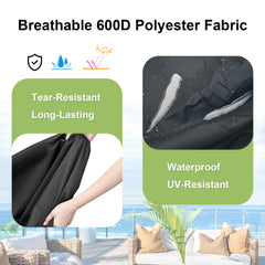 Skypatio cover on chair in use outdoors, shields from sun and dust