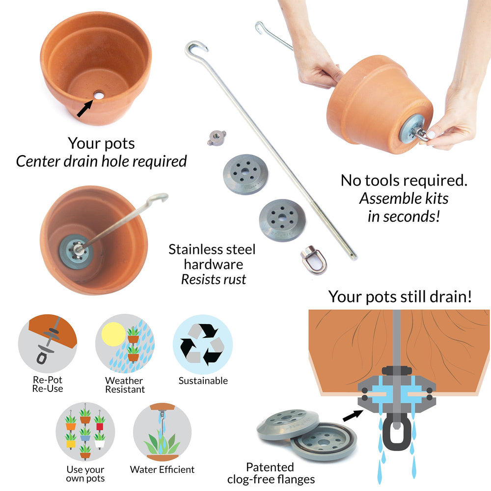 SkyPots Catch JR under a pot collecting drips showing clean indoor watering