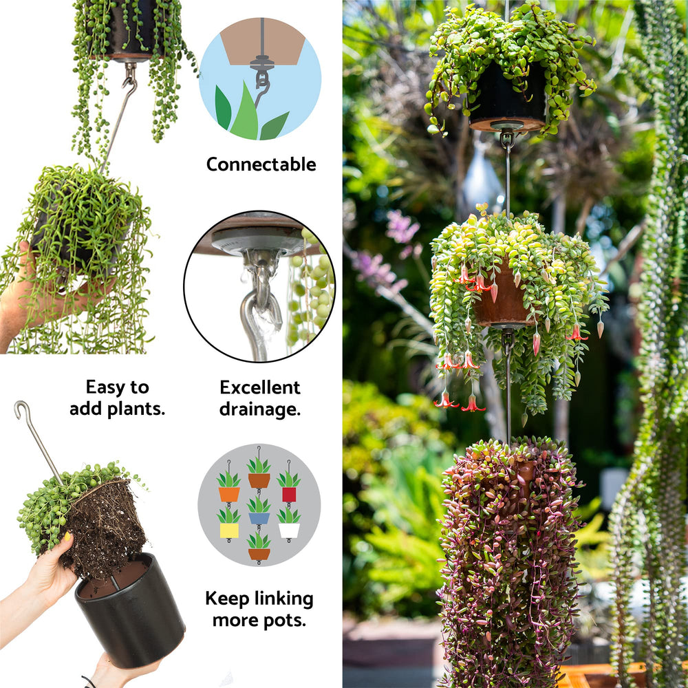 SkyPots assembled chain and eye nut showing secure hanging and easy installation