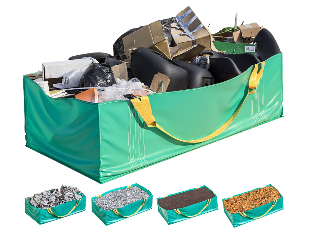 Skywin front view of reusable dumpster bag showing capacity and structure benefit