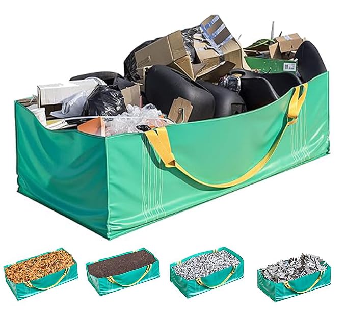 Skywin front view of two reusable dumpster bags showing durable construction and capacity
