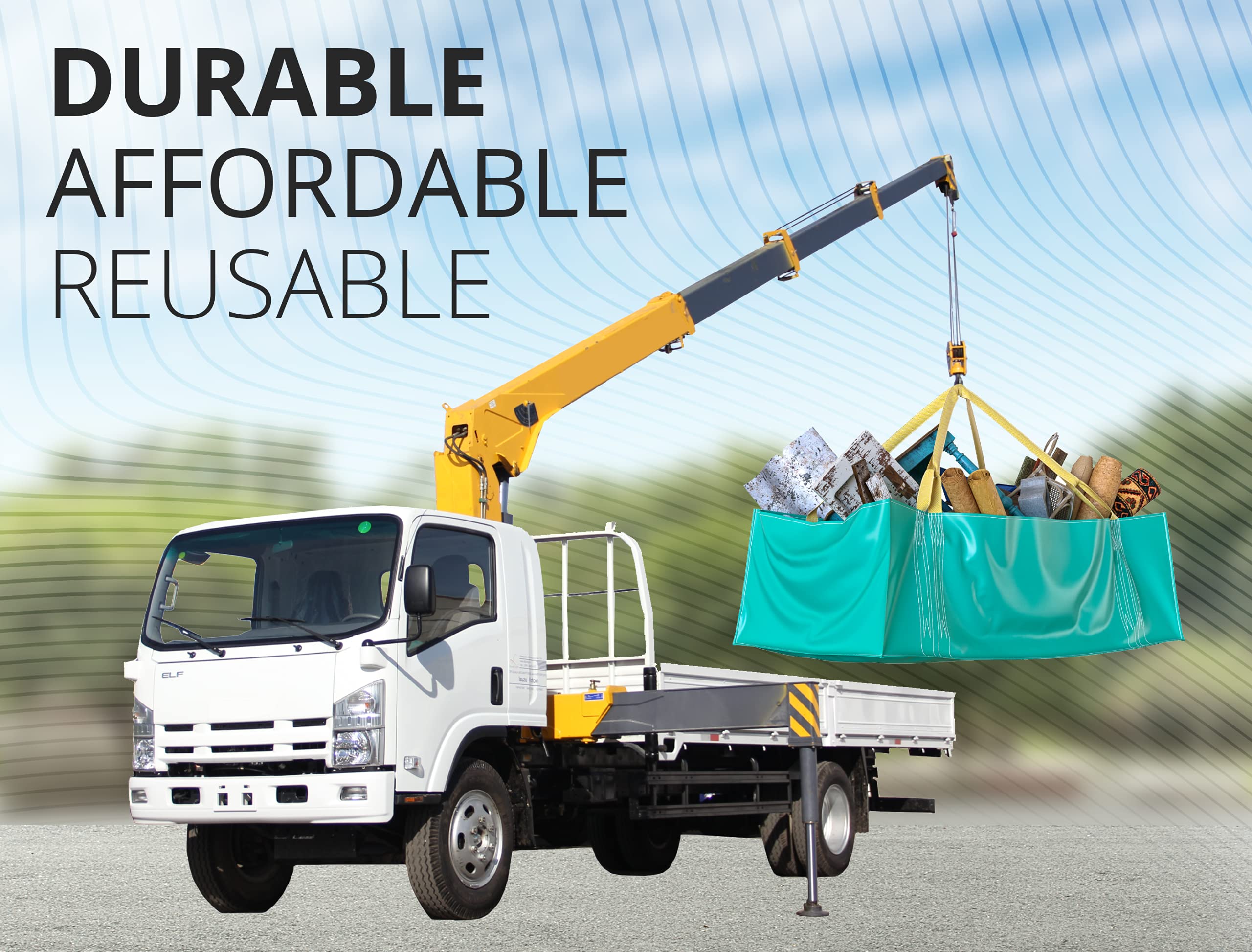 Skywin full bag loaded in pickup truck demonstrating easy transport benefit