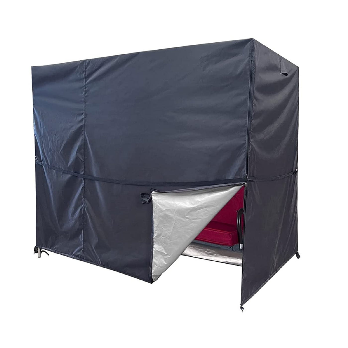 Slan Arrow front view of patio swing cover showing full fit and protection