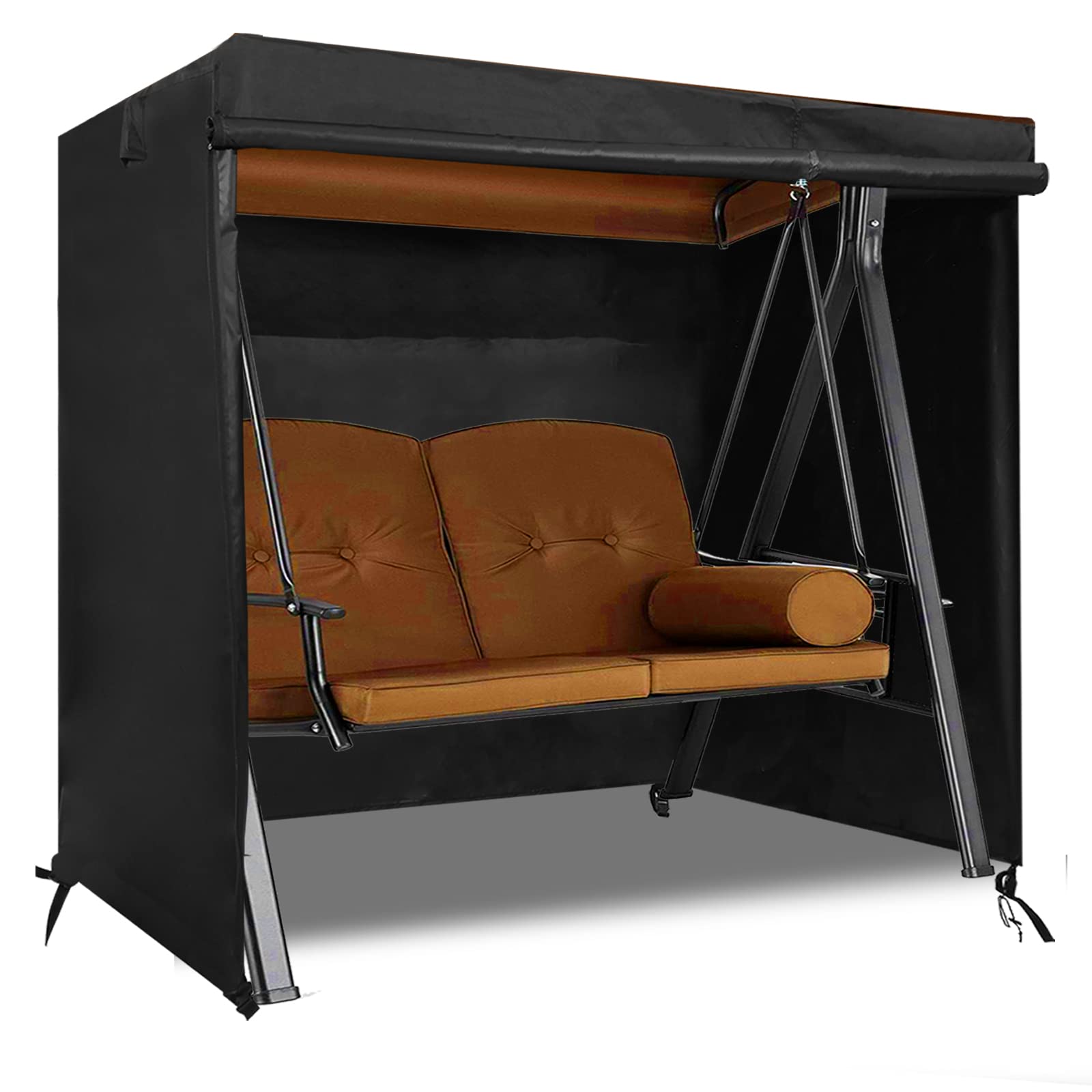 Slan Arrow front view of cover fitted on two-seater swing showing full protection