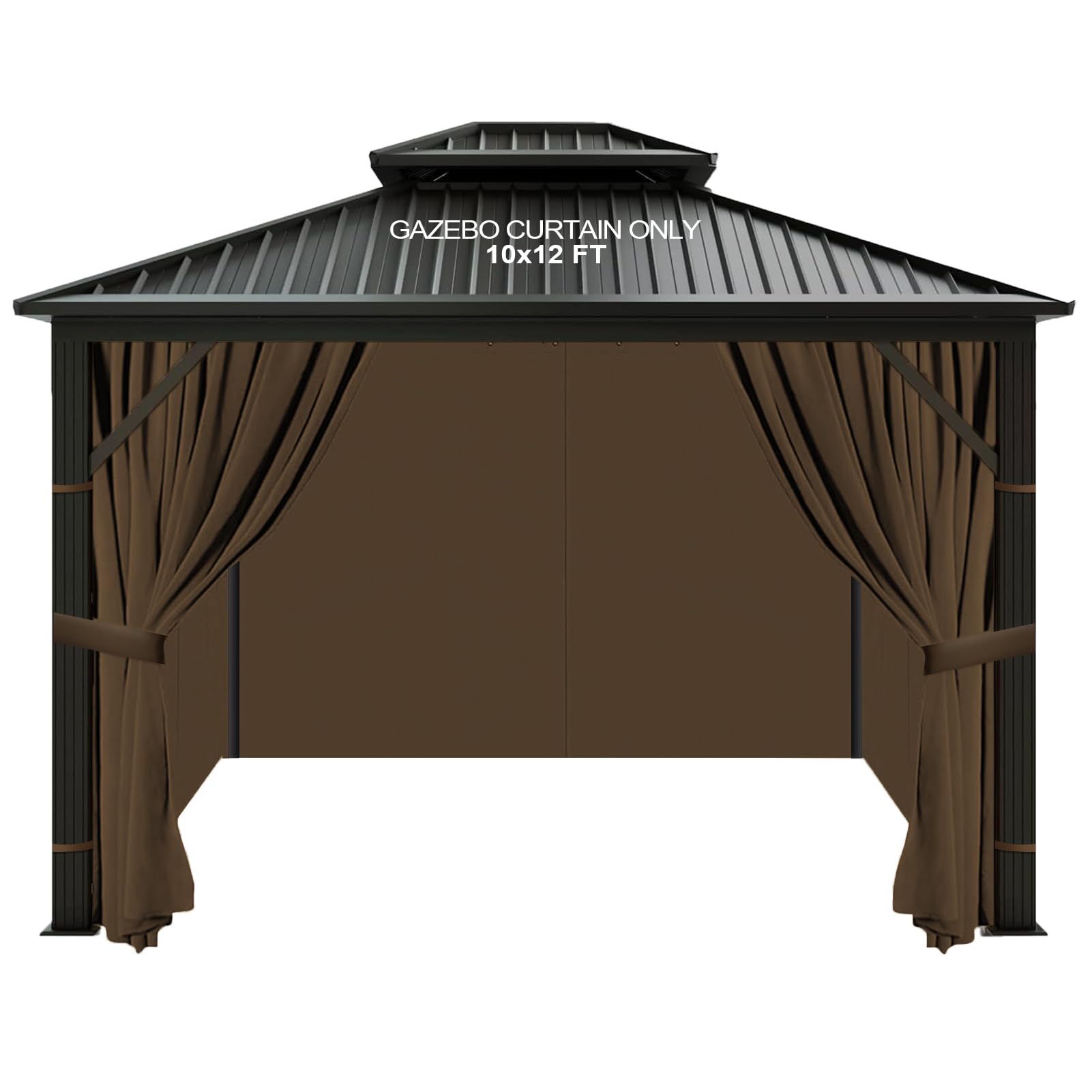 slashome front view of mocha gazebo curtains showing full coverage and curb appeal