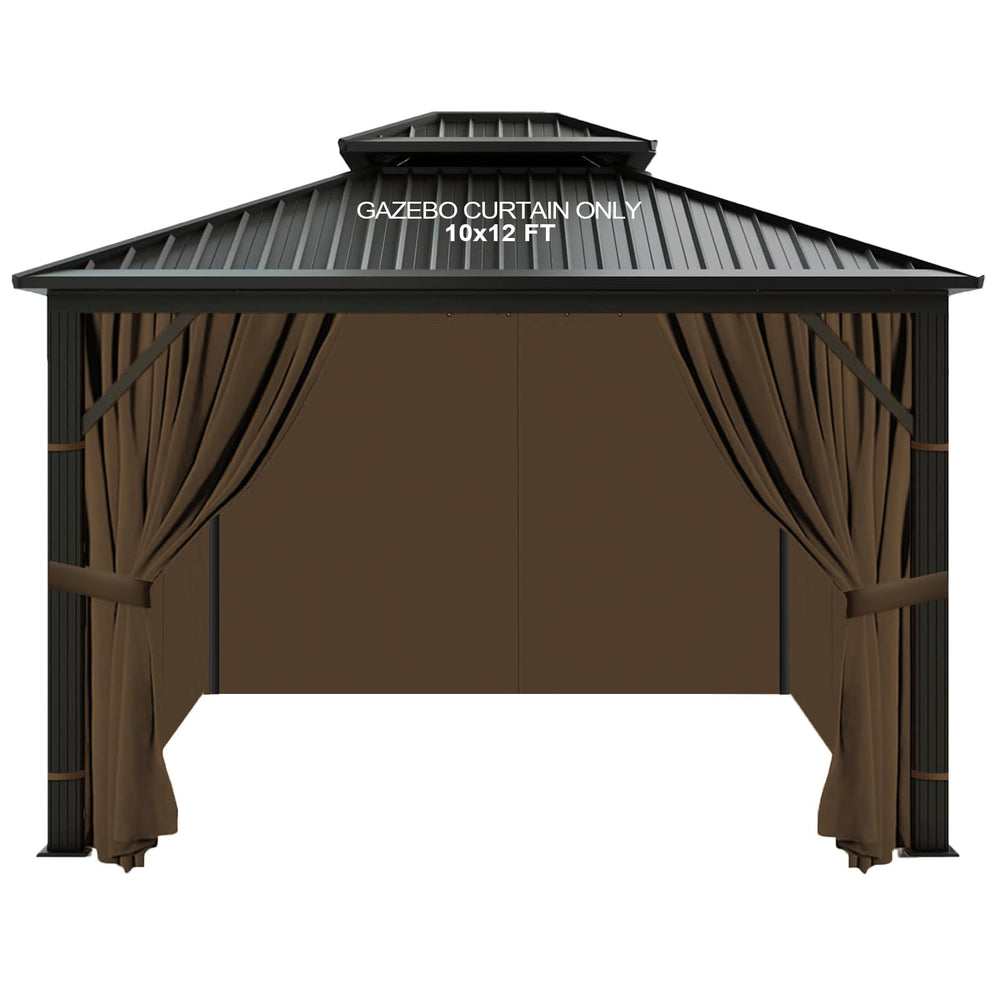 slashome front view of mocha gazebo curtains showing full coverage and curb appeal