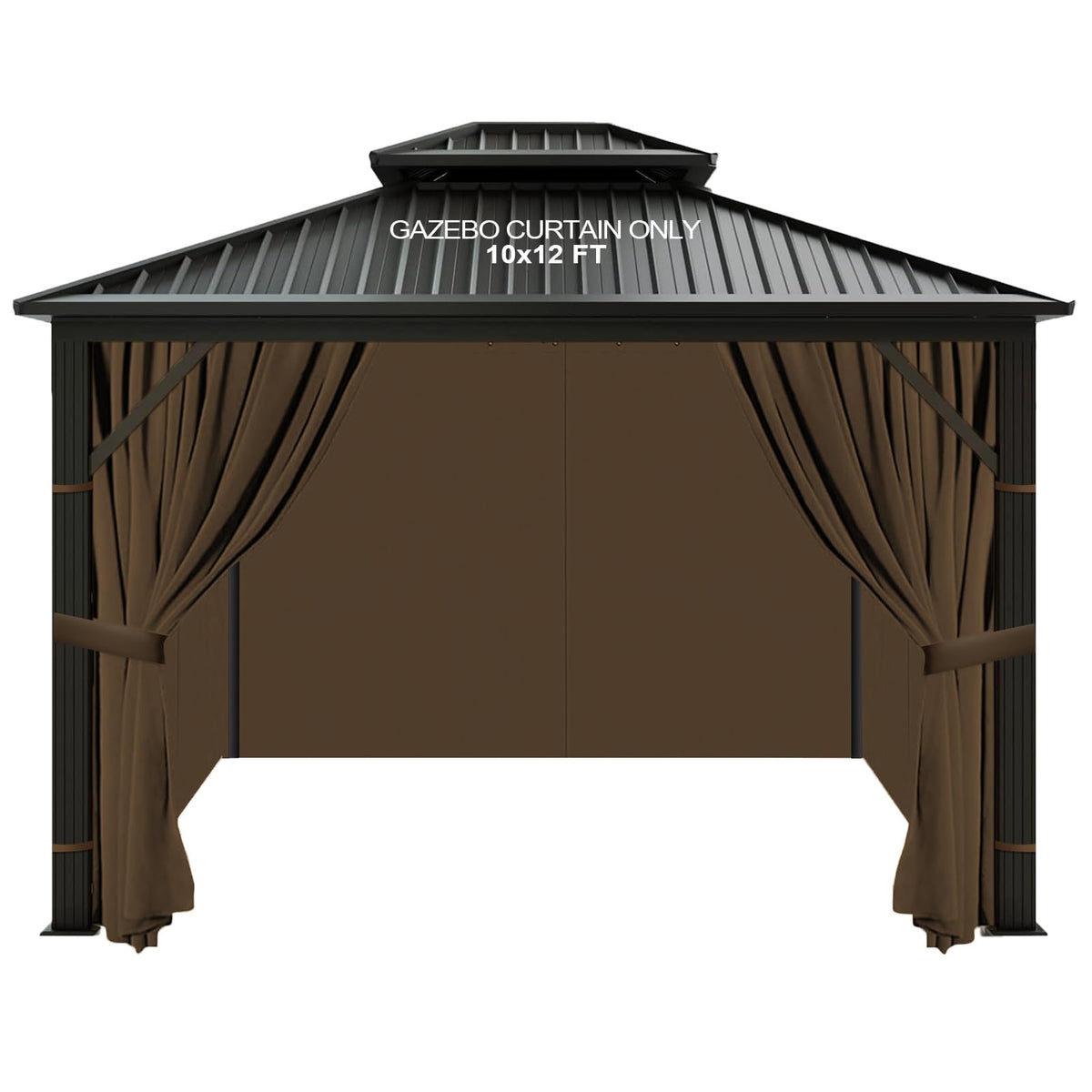 slashome front view of mocha gazebo curtains showing full coverage and curb appeal