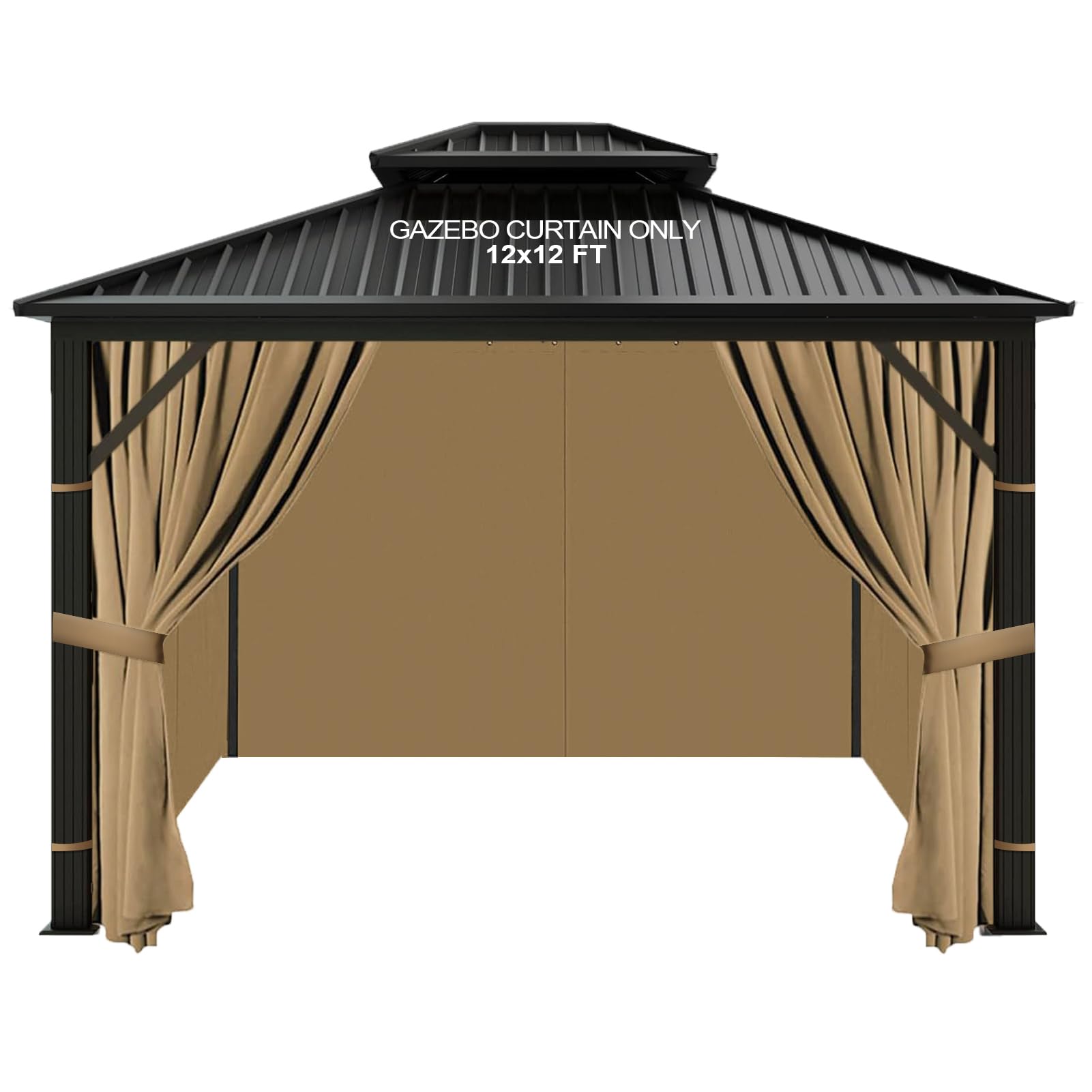 slashome front view of four brown gazebo curtains showing full coverage and privacy