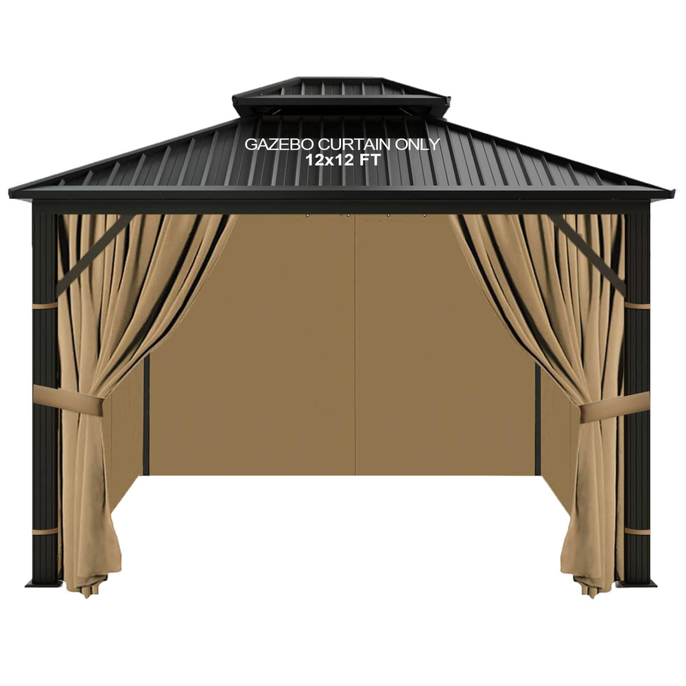 slashome front view of four brown gazebo curtains showing full coverage and privacy