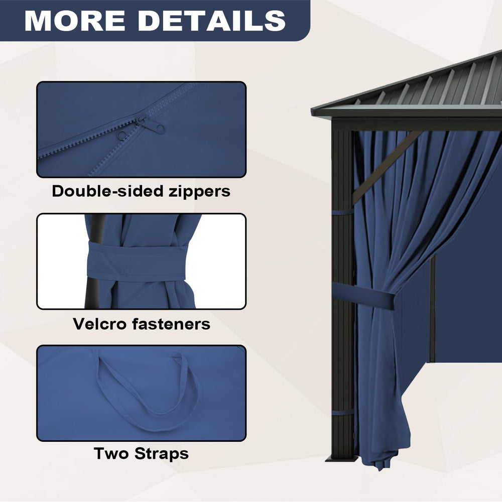 slashome installed on a 10x12 gazebo front view, demonstrates weatherproof coverage and privacy
