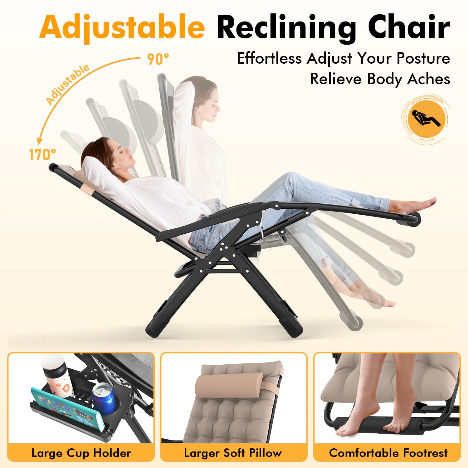 Slendor chair with cup holder and included accessories for convenient hands-free drinks
