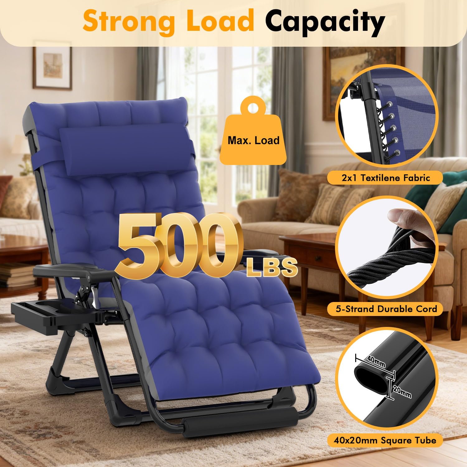 Slendor aluminum frame and double bungee cords providing durable support