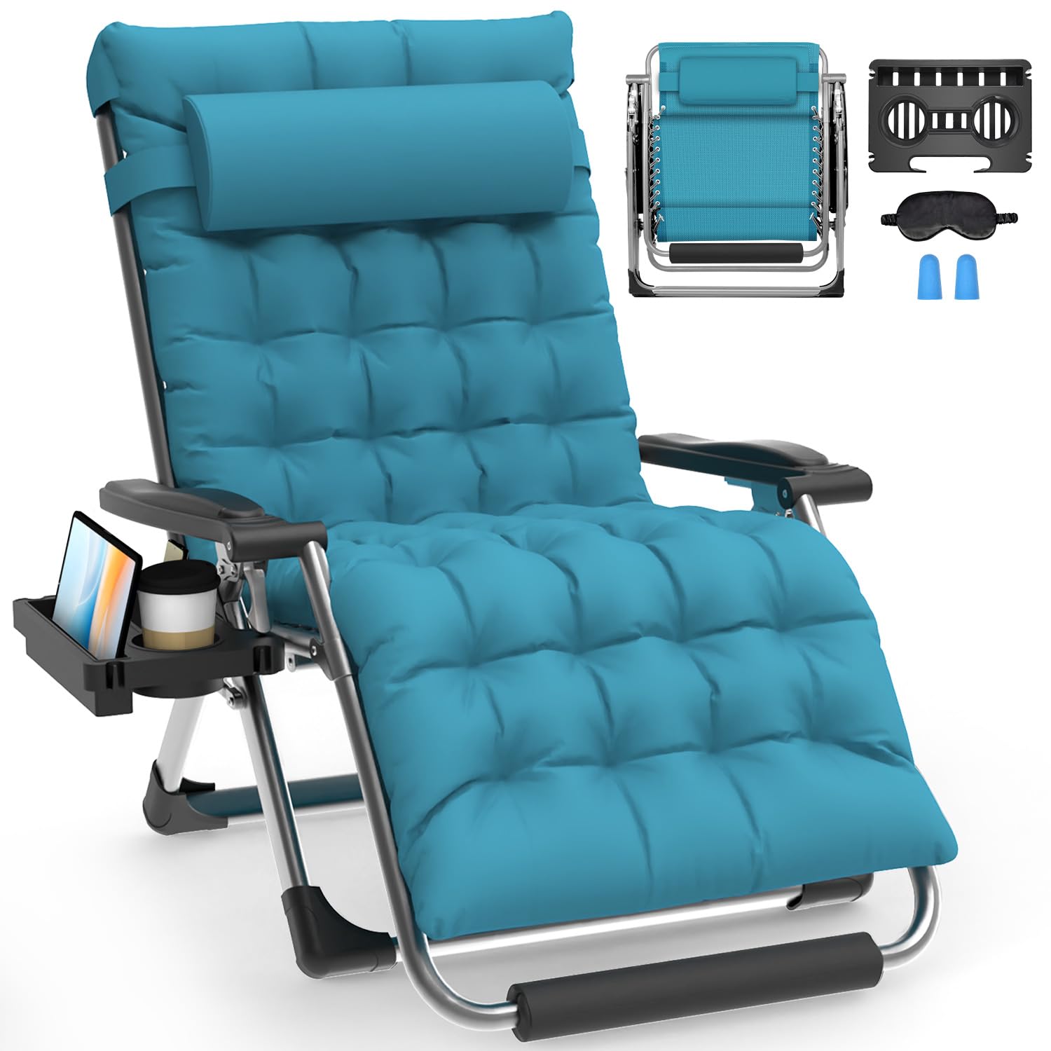 Slendor front view of light blue XXL chair showing roomy seat and padding for outdoor comfort