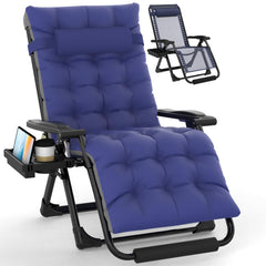 Slendor front view of blue oversized chair showing roomy support and comfort