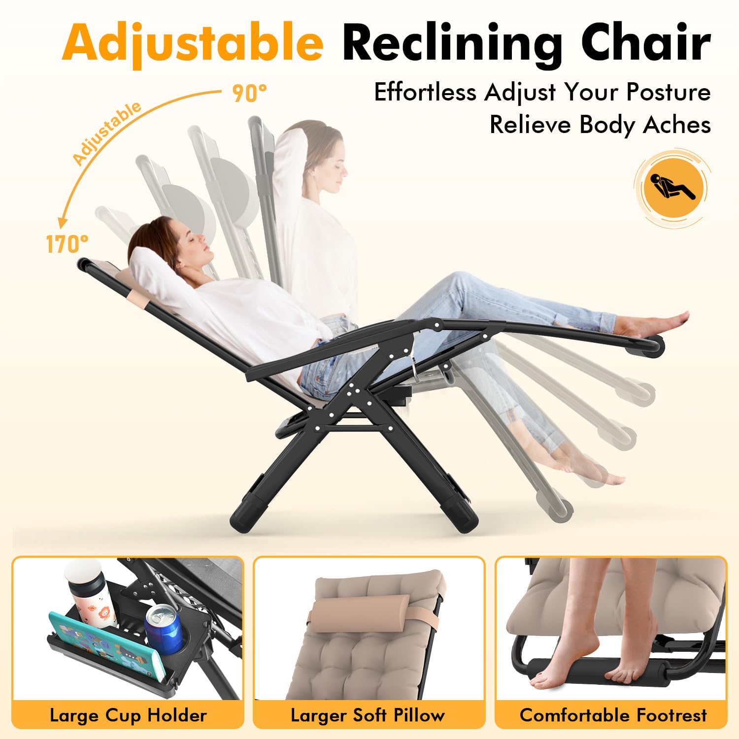 Slendor recliner in backyard showing relaxed zero-gravity posture benefit