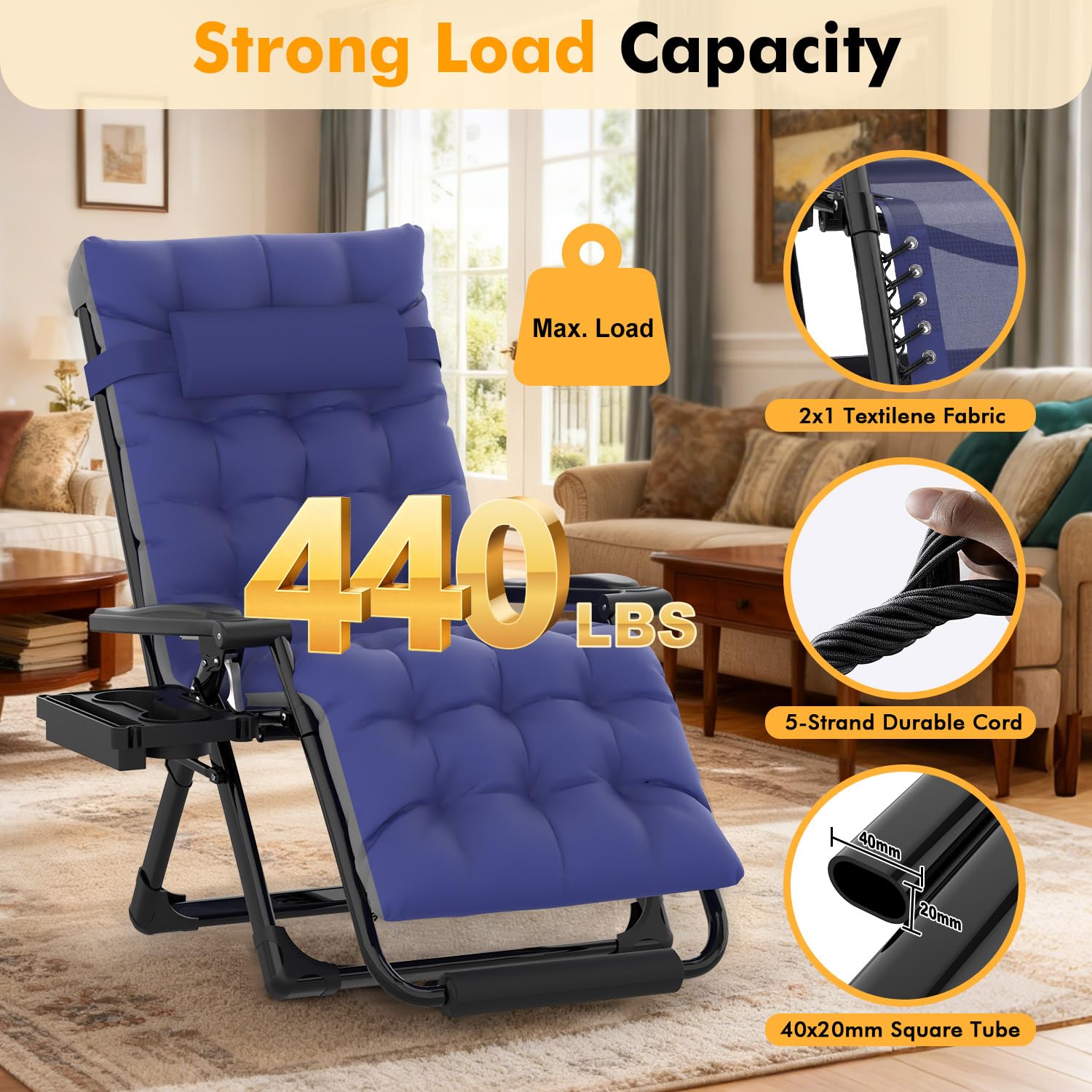 Slendor thick removable cushion removed for ventilation and seasonal comfort