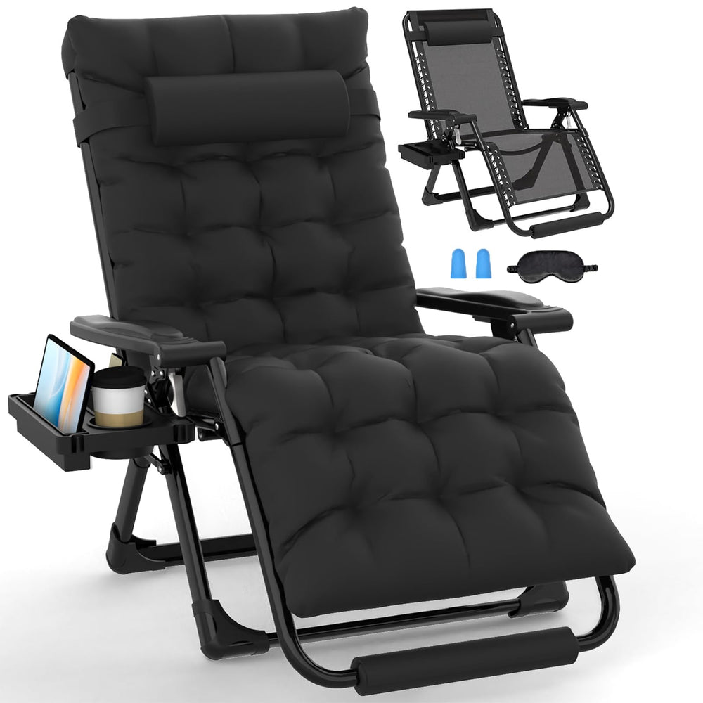 Slendor front view of oversized zero gravity chair showing padded recliner benefit