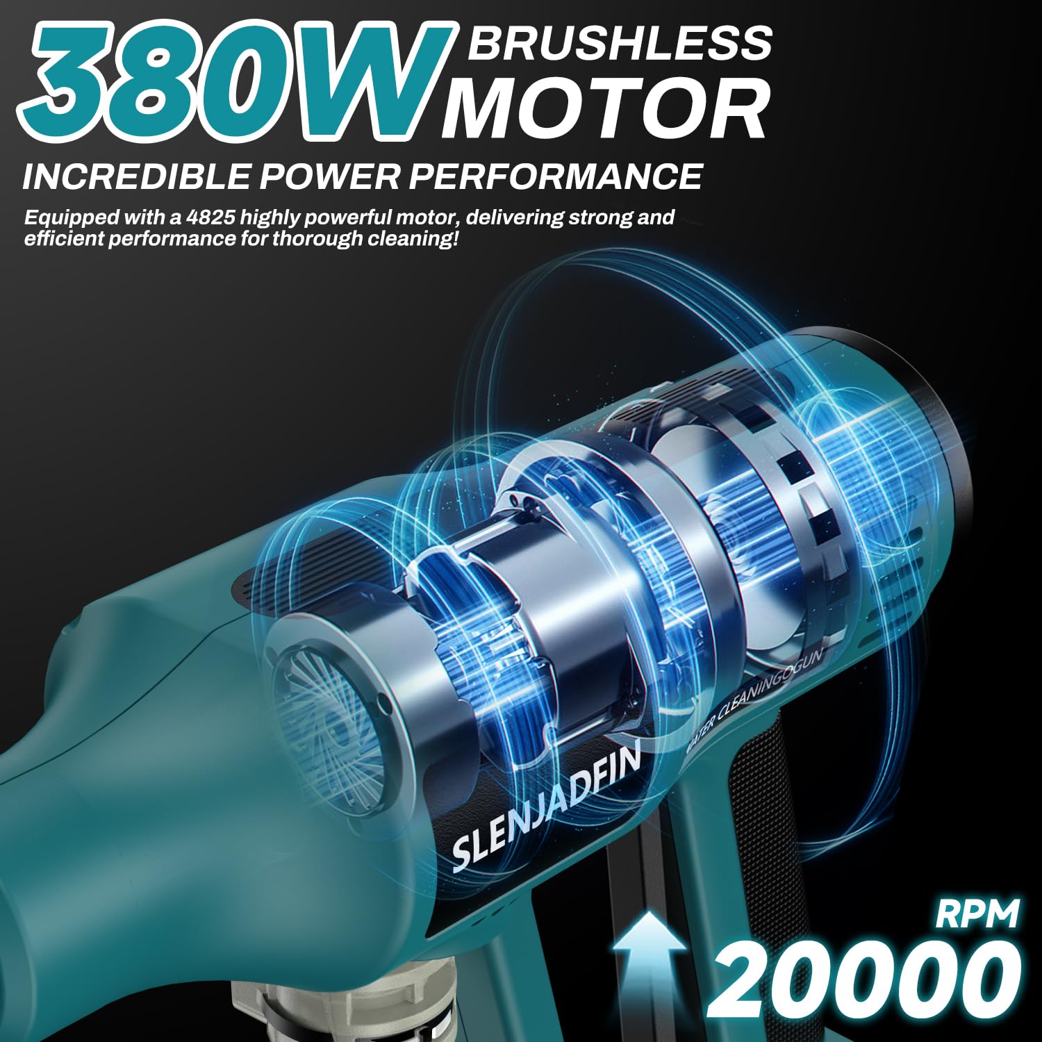 SLENJADFIN close-up of 6-in-1 rotating nozzle offering multiple spray patterns