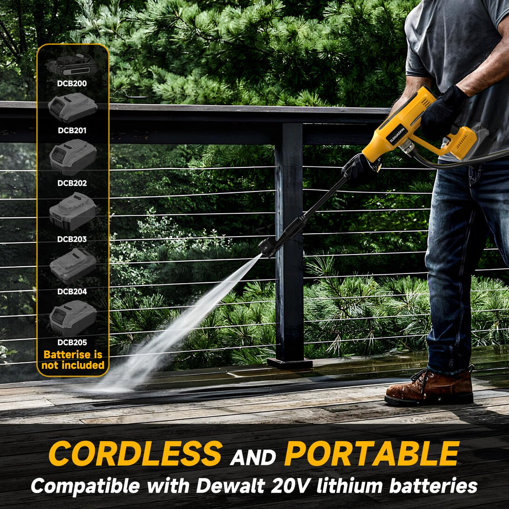 SLENJADFIN size comparison with a DeWalt 20V battery showing portable scale and compatibility