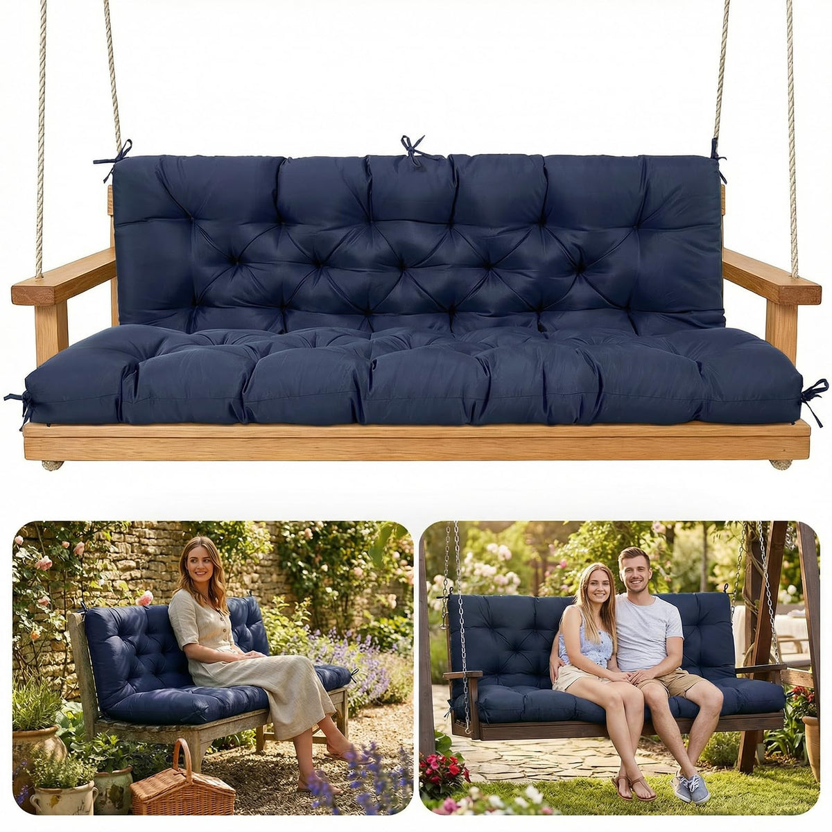 SLIMSTY front view porch swing cushion showing full coverage and neat finish
