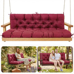 SLIMSTY front view porch swing cushion showing full seating area and tie straps for stability