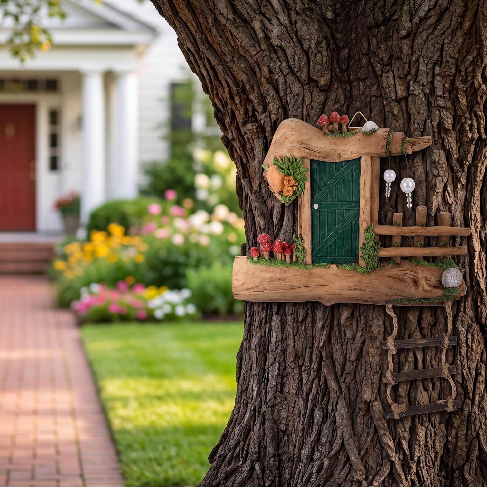 Sliner door staged on porch among plants, creates welcoming, storybook curb appeal