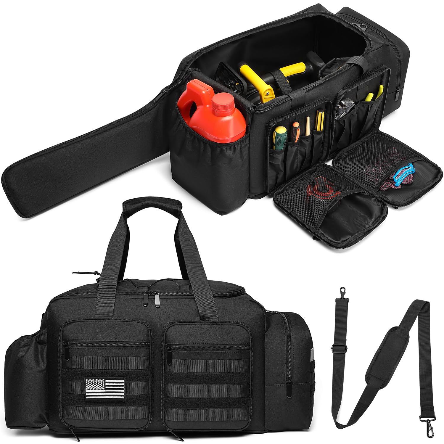 SLINRKE front view of waterproof chainsaw bag showing durable protection