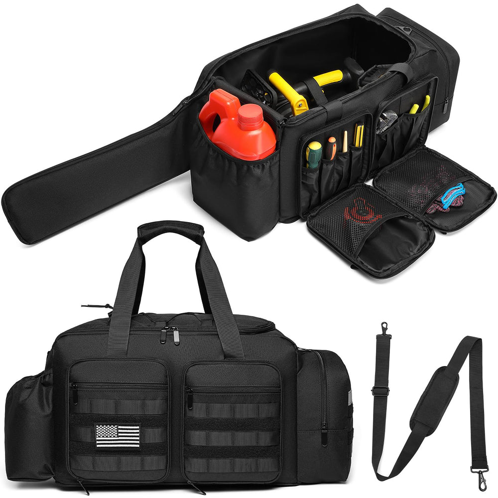 SLINRKE front view of waterproof chainsaw bag showing durable protection