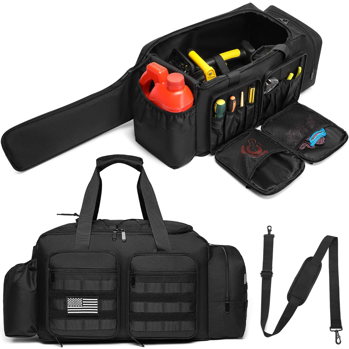 SLINRKE front view of waterproof chainsaw bag showing durable protection