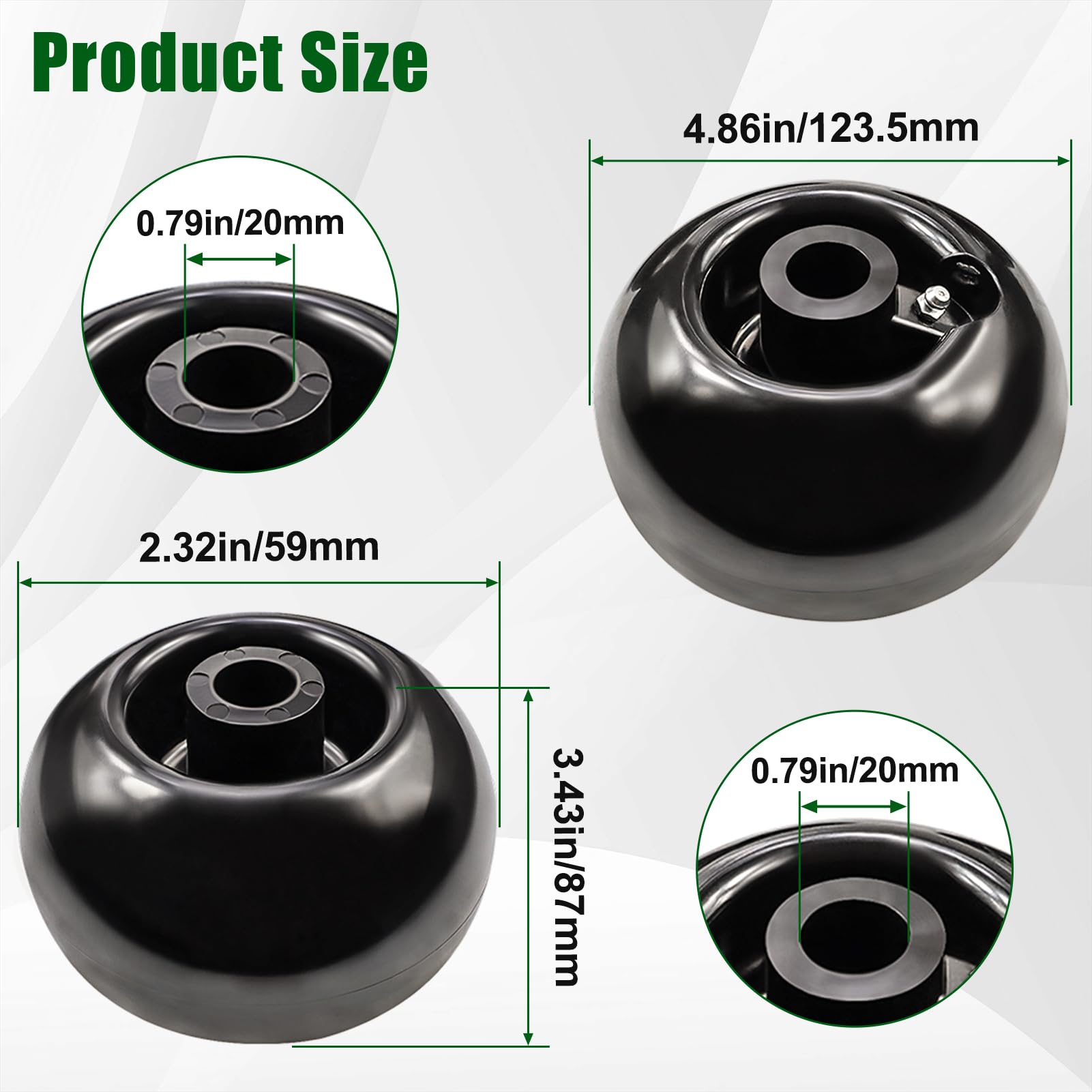 Slother side profile showing 5" OD and 3 5/8" hub for correct deck clearance and fit